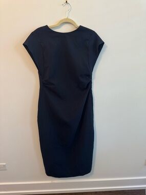 Zara Navy Cap-Sleeve Sheath Midi Dress